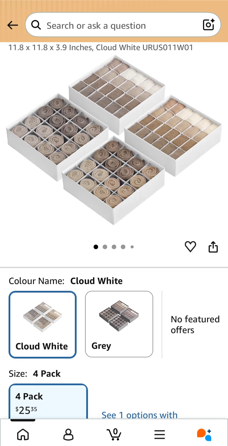 BNIB SONGMICS Underwear Organizer 4 Pack Cloud White
