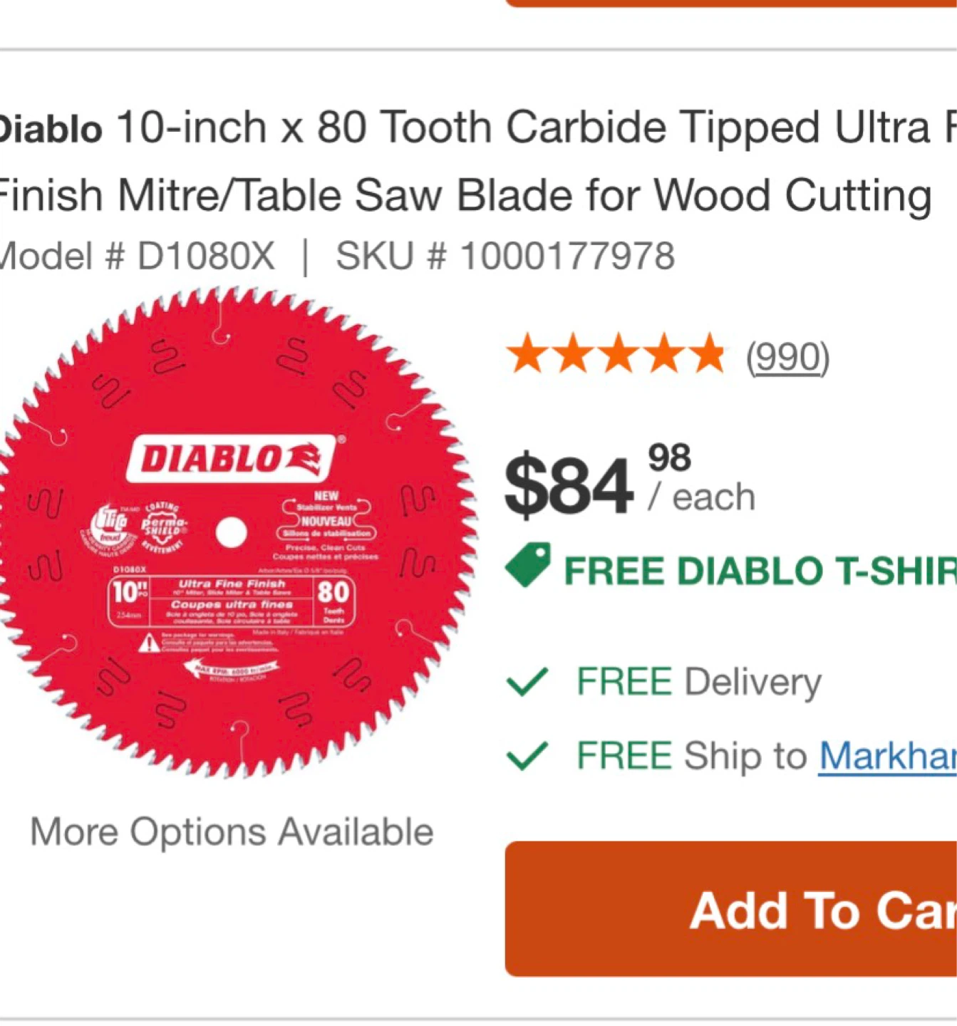 Diablo 10-inch 80 Tooth Carbide Tipped Mitre/Table Saw Blade - photo 2