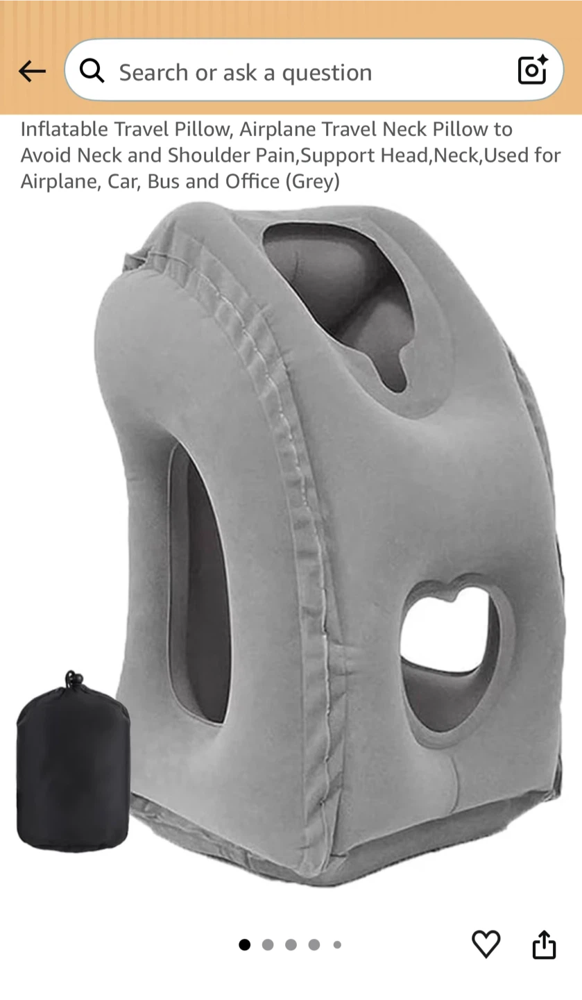 New - Inflatable Travel Neck Pillow - Grey