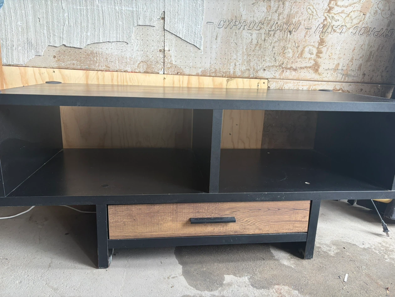 Black and Wood Entertainment Unit with Drawer