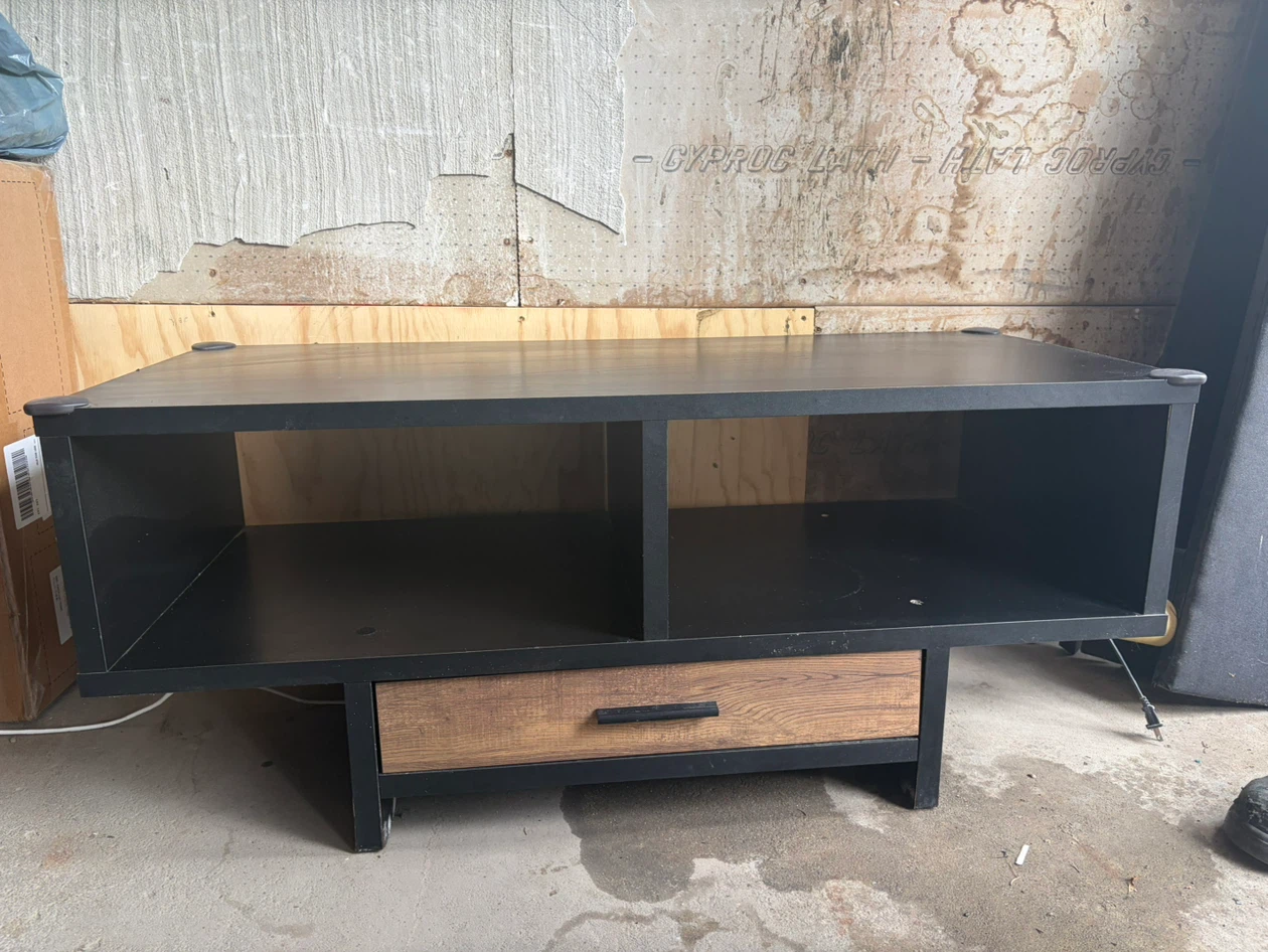 Black and Wood Entertainment Unit with Drawer - photo 3