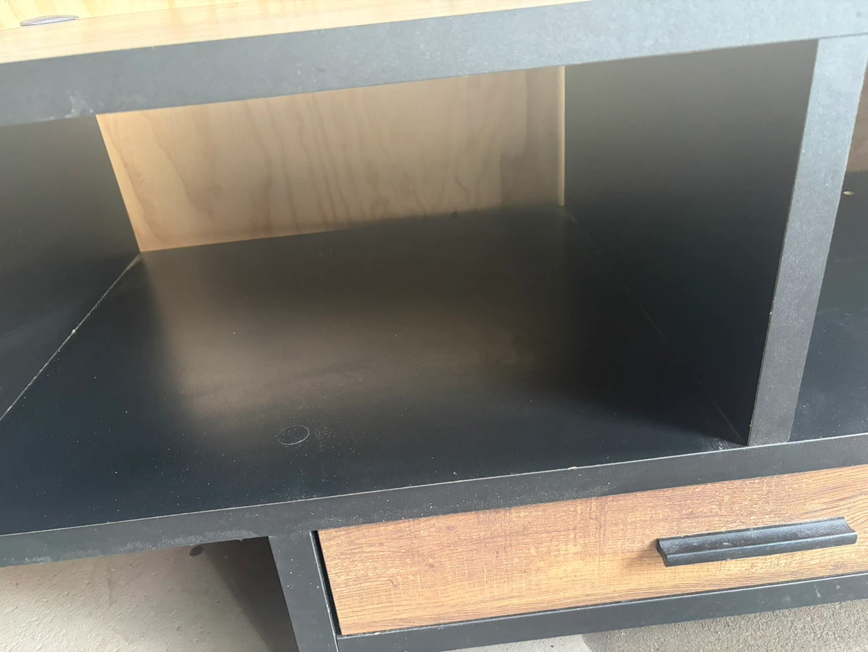 Black and Wood Entertainment Unit with Drawer - photo 4