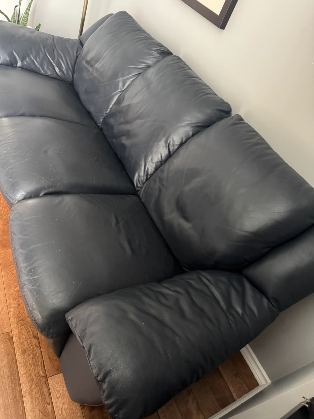 Dark Blue Leather Sofa
