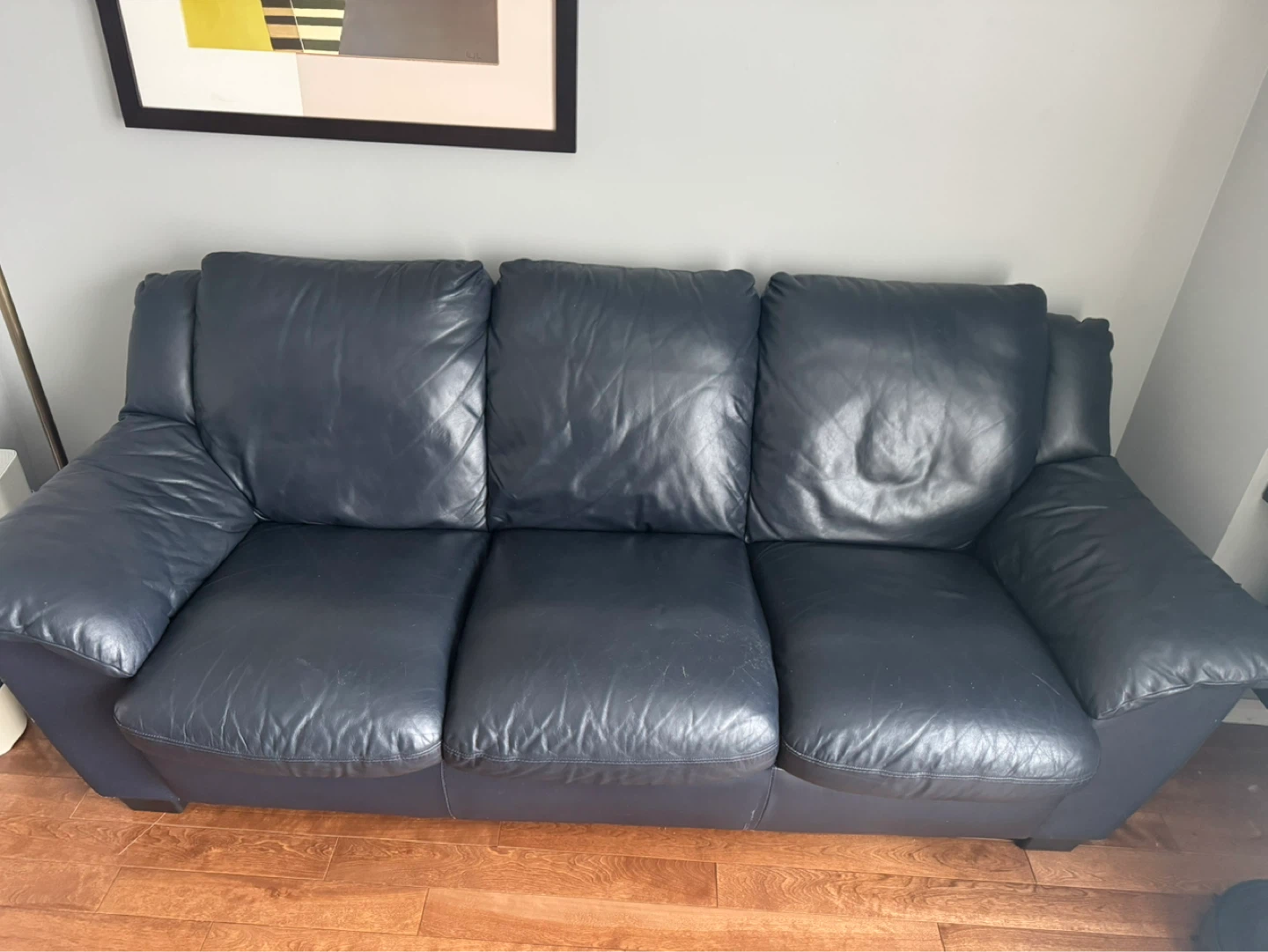 Dark Blue Leather Sofa - photo 3