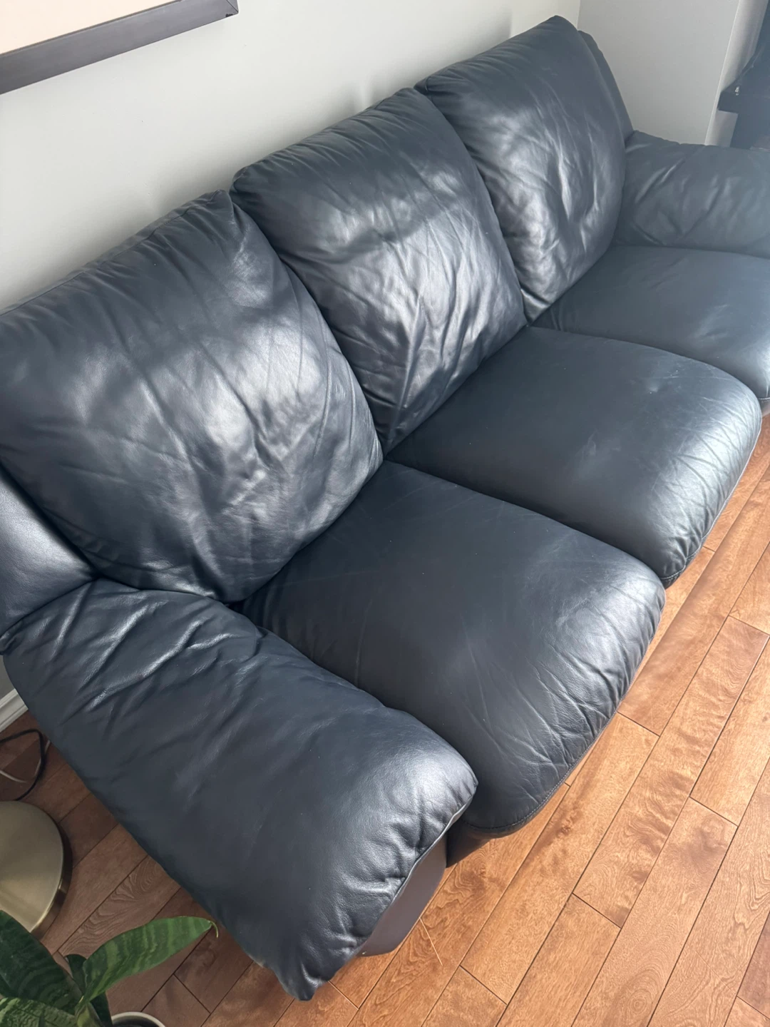Dark Blue Leather Sofa - photo 4