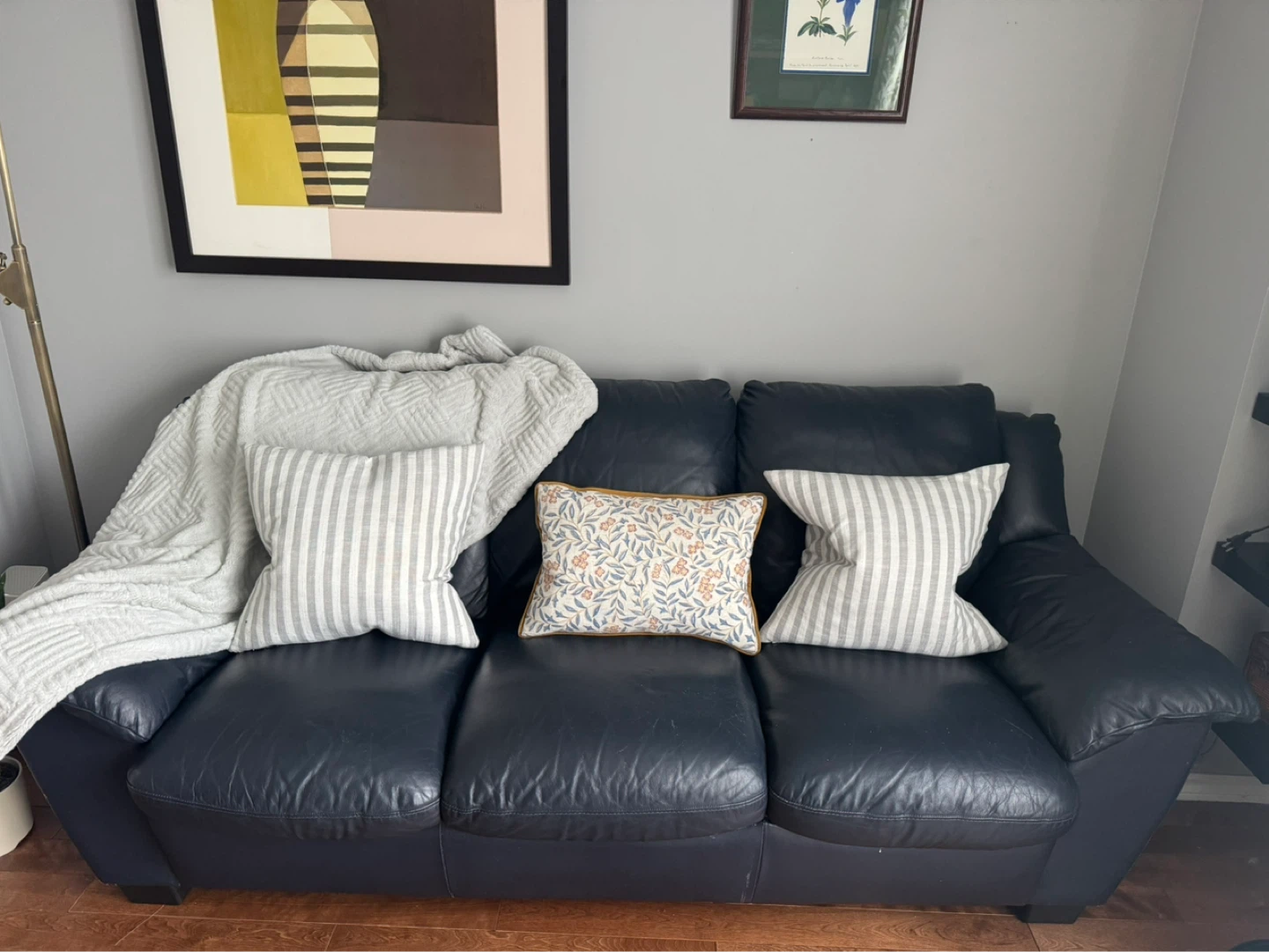 Dark Blue Leather Sofa - photo 2