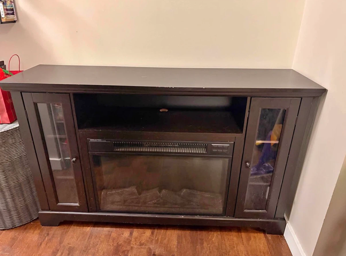 Solid Brown Wood Electric Fireplace TV Stand