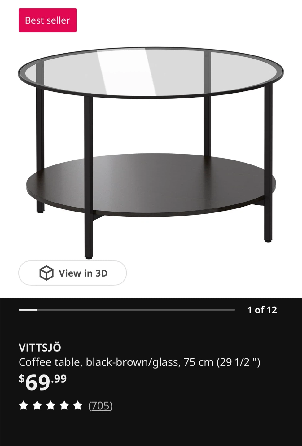 IKEA VITTSJÖ Coffee Table - Black-Brown/Glass - photo 5