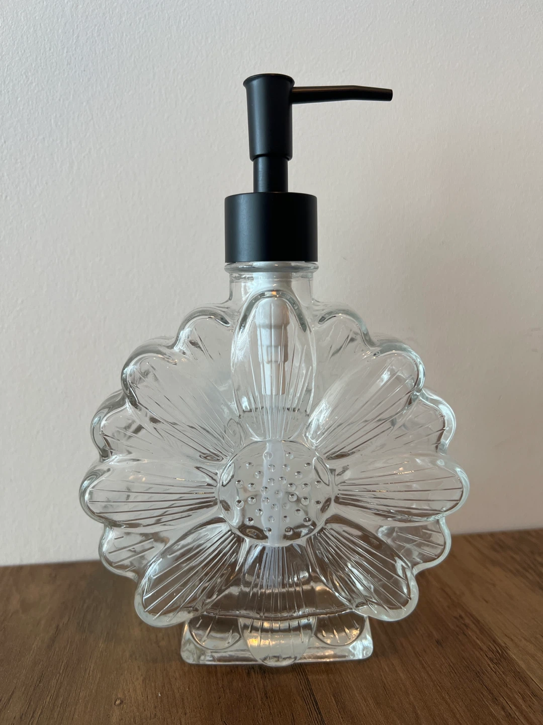 Glass Flower Soap Dispenser with Black Pump