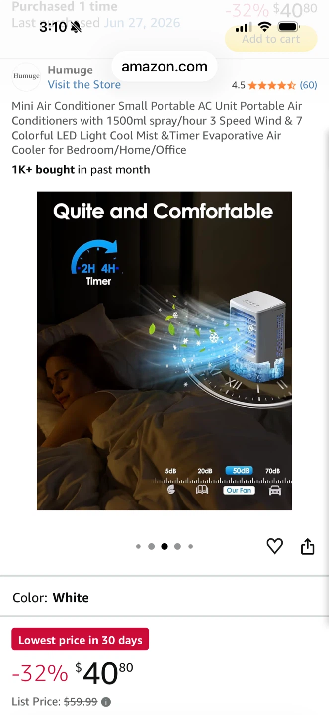 Humuge Mini Portable AC Air Cooler - White - photo 4