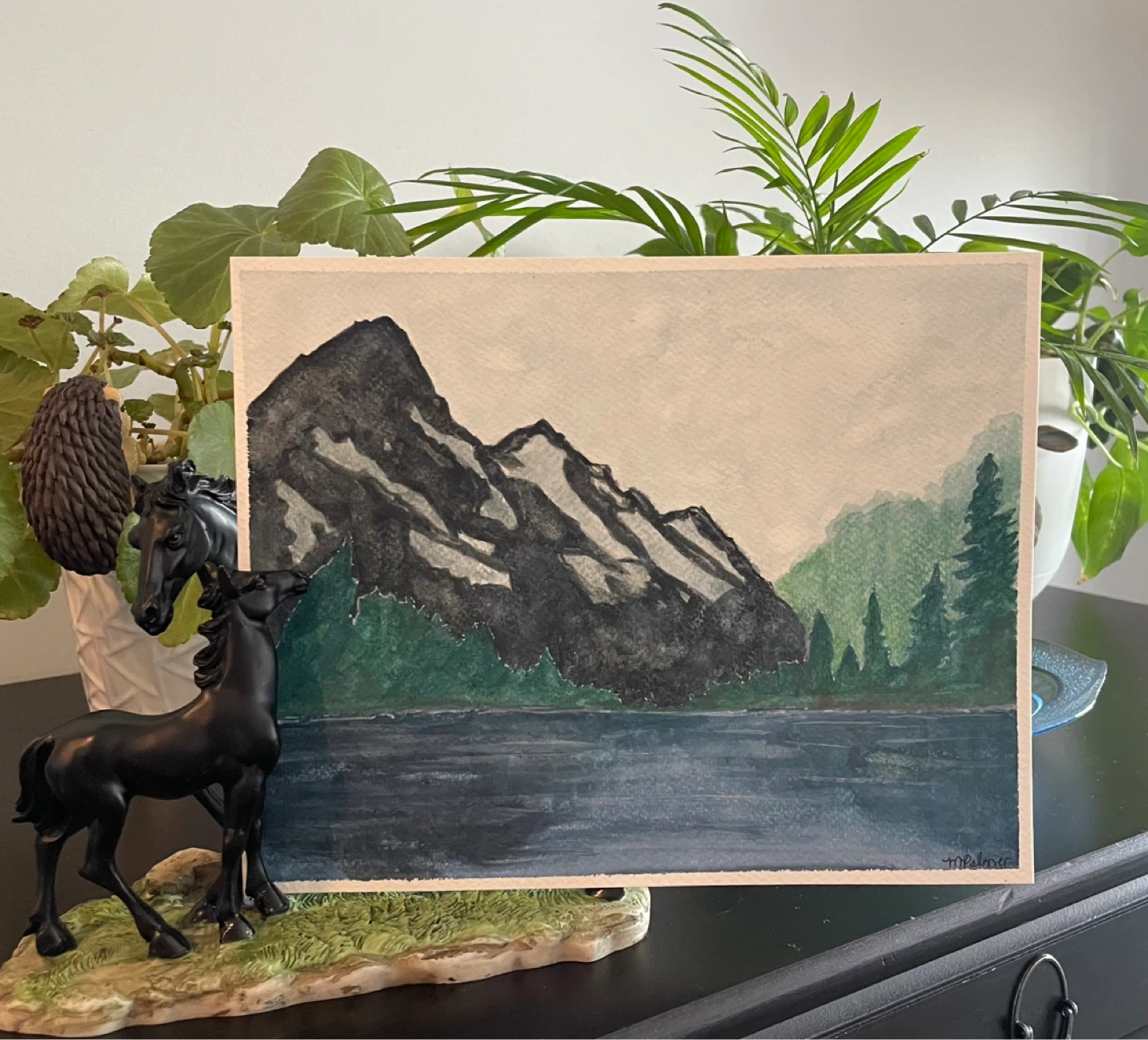 Watercolor Mountains and Lake