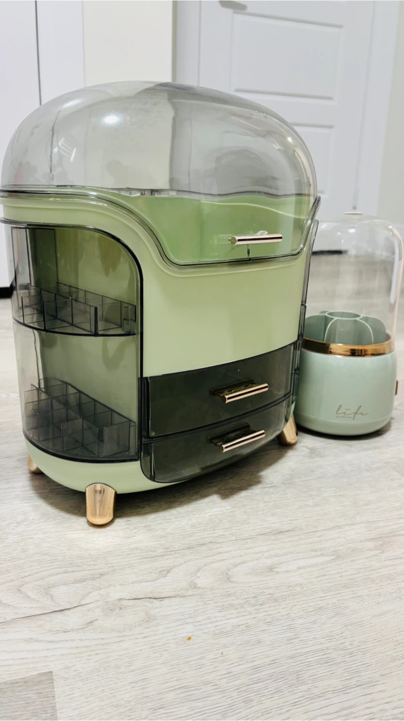 Green Makeup Organizer with Drawers and Rotating Holder - photo 2