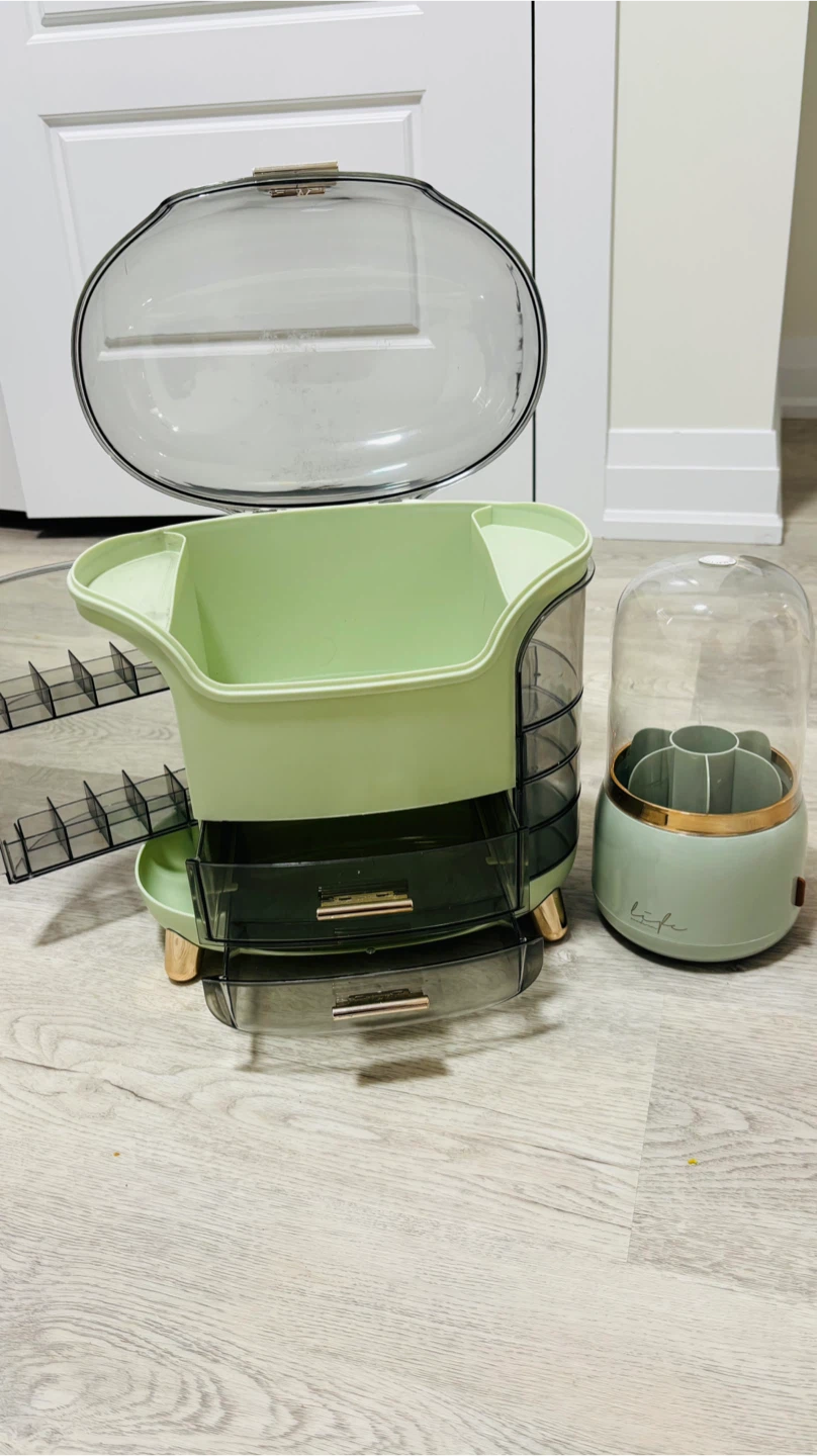 Green Makeup Organizer with Drawers and Rotating Holder - photo 3