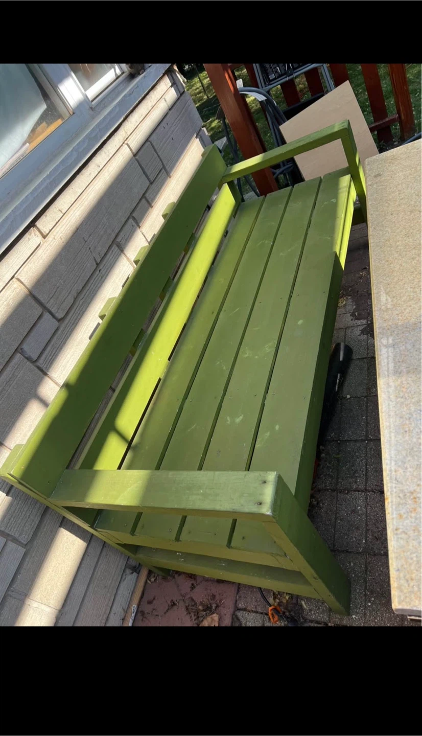 Green Wooden Outdoor Bench