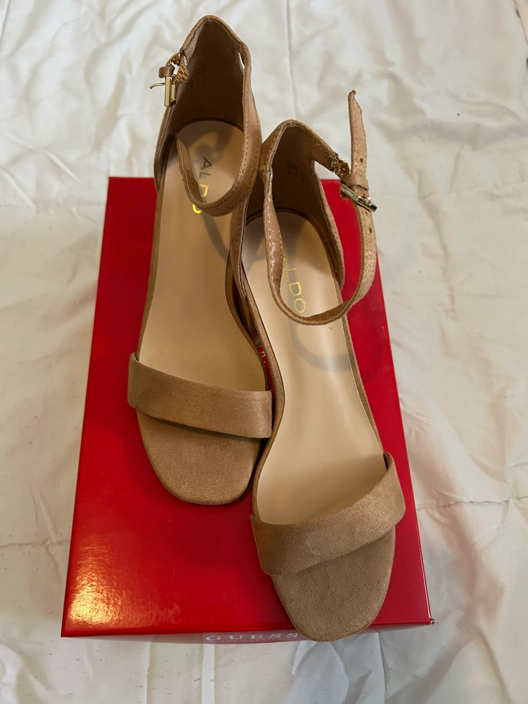 ALDO Women's Tan Suede Block Heel Sandals