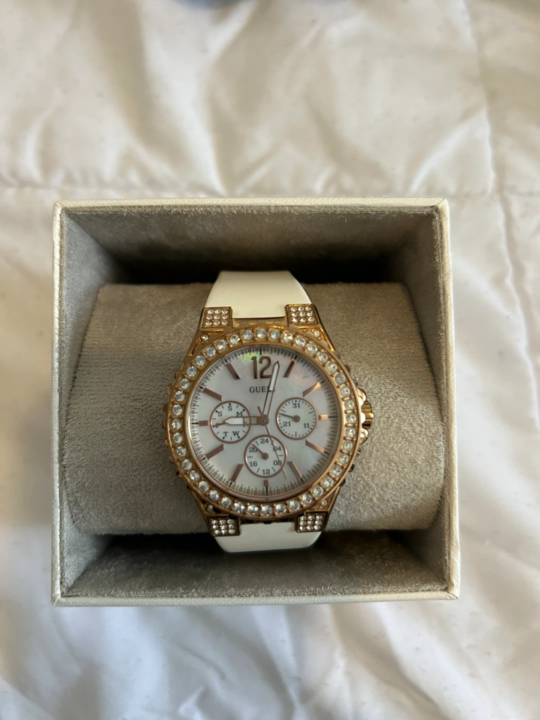 Guess Women's Watch - White Strap & Rose Gold Bezel