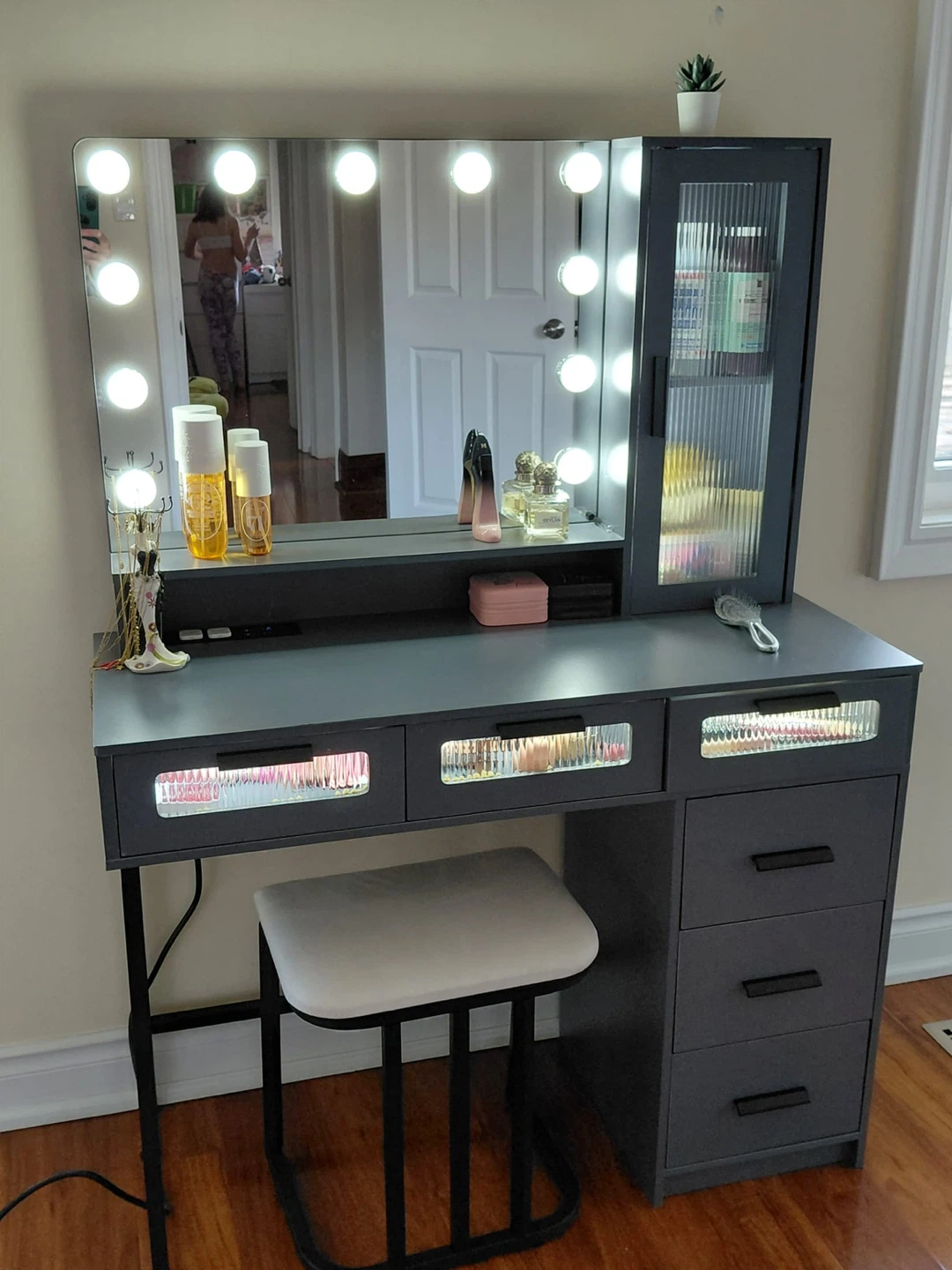 Vanity Dressing Table with Lighted Mirror and Stool