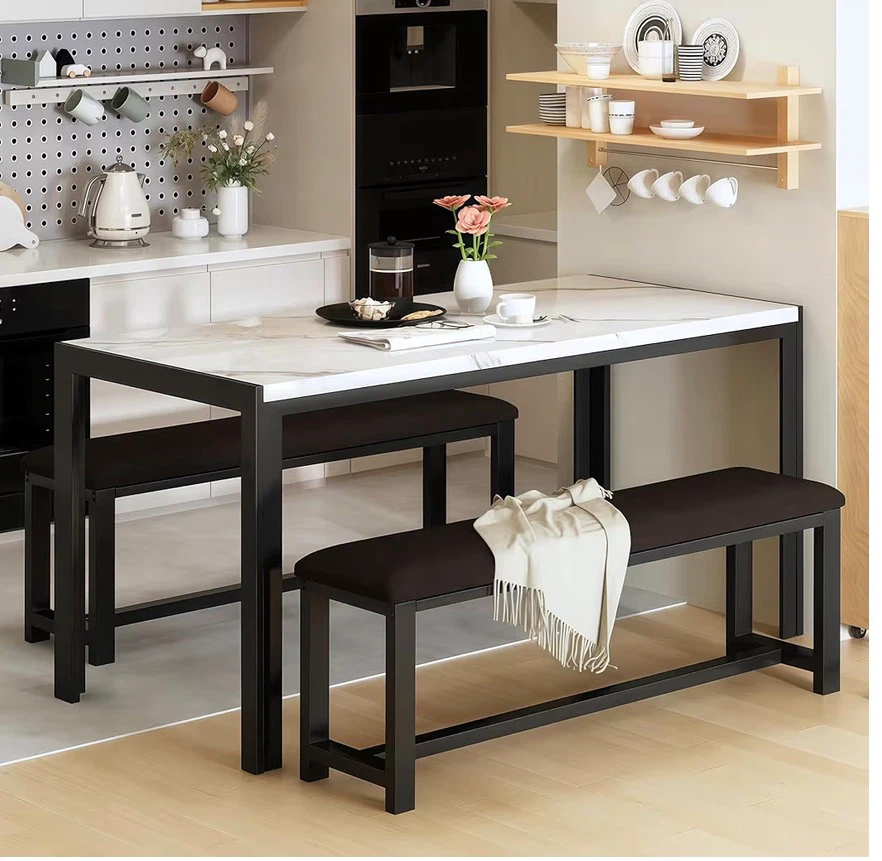Marble Top Dining Table Set with one bench