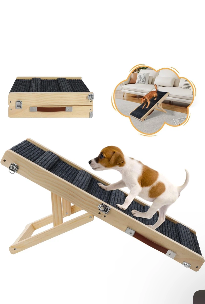 Adjustable Wooden Pet Ramp with Non-Slip Mat