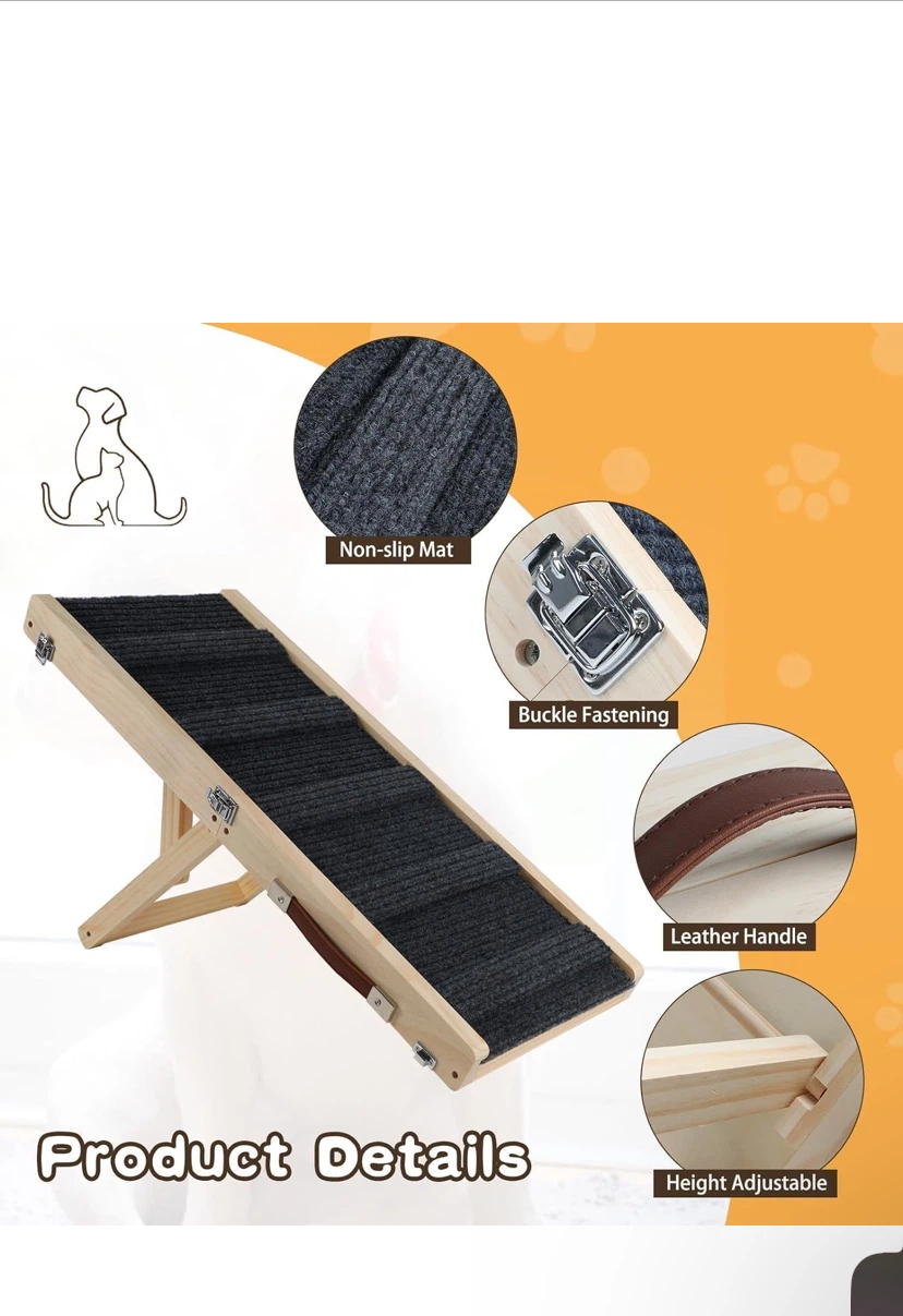 Adjustable Wooden Pet Ramp with Non-Slip Mat - photo 2