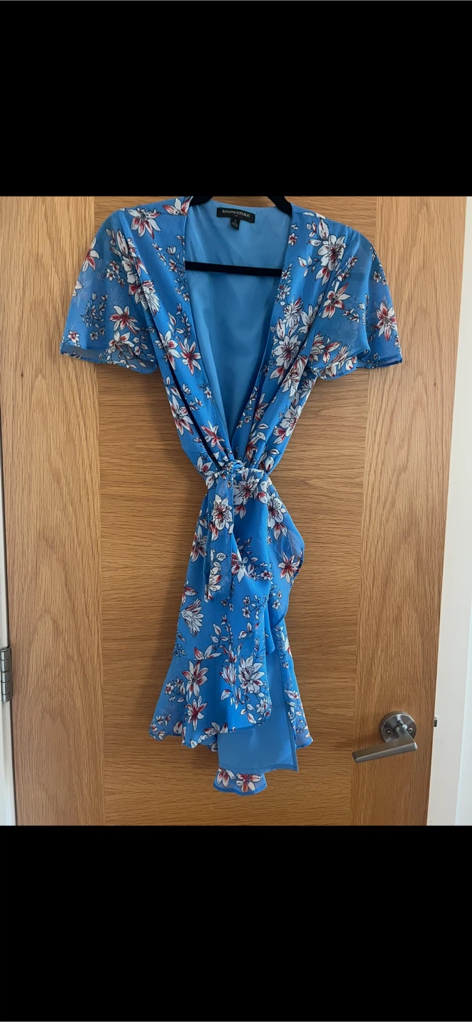 Banana Republic Blue Floral Wrap Dress