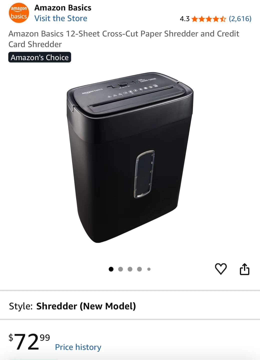 Amazon Basics 12-Sheet Cross-Cut Paper Shredder