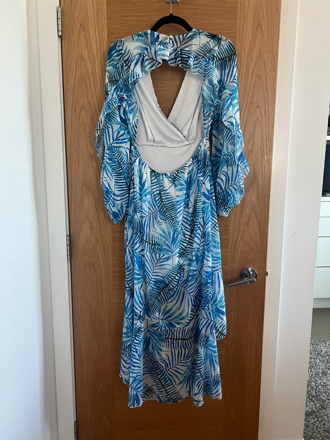 Blue Leaf Print Maxi Dress