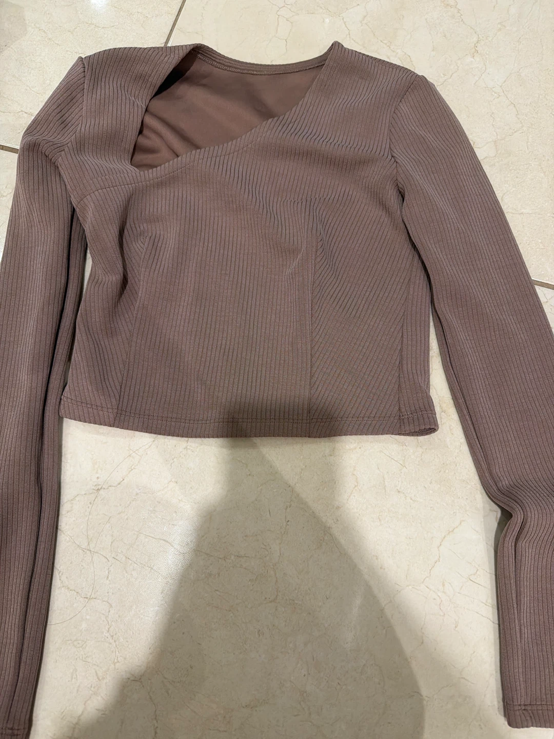 Brown Ribbed Cut-Out Long Sleeve Top (LULULEMON)