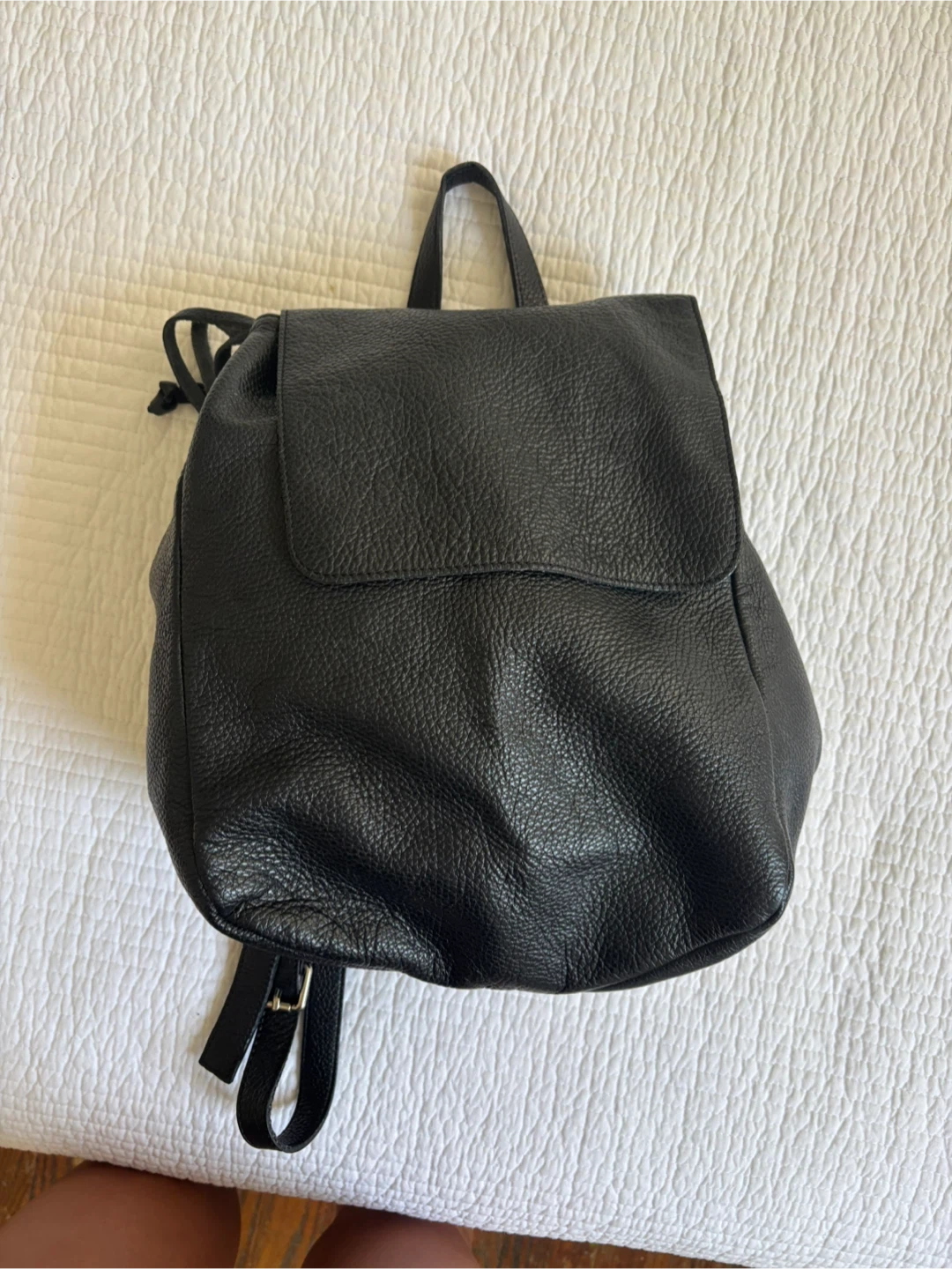 Black Genuine Leather Drawstring Backpack