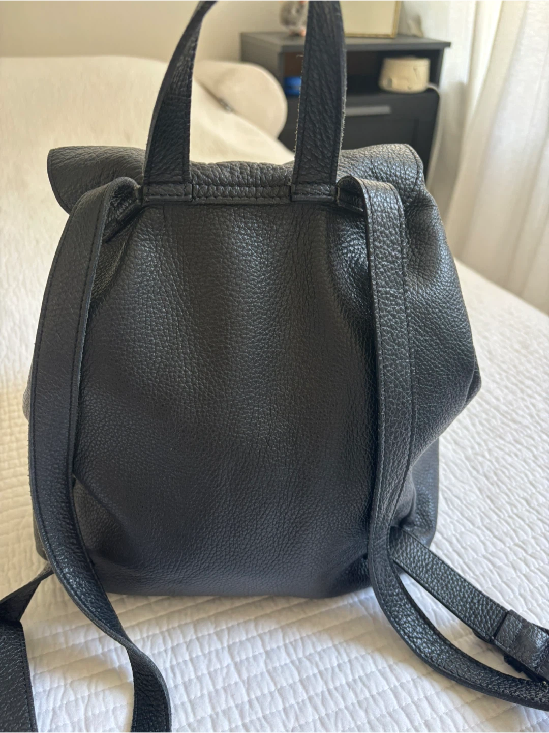 Black Genuine Leather Drawstring Backpack - photo 2