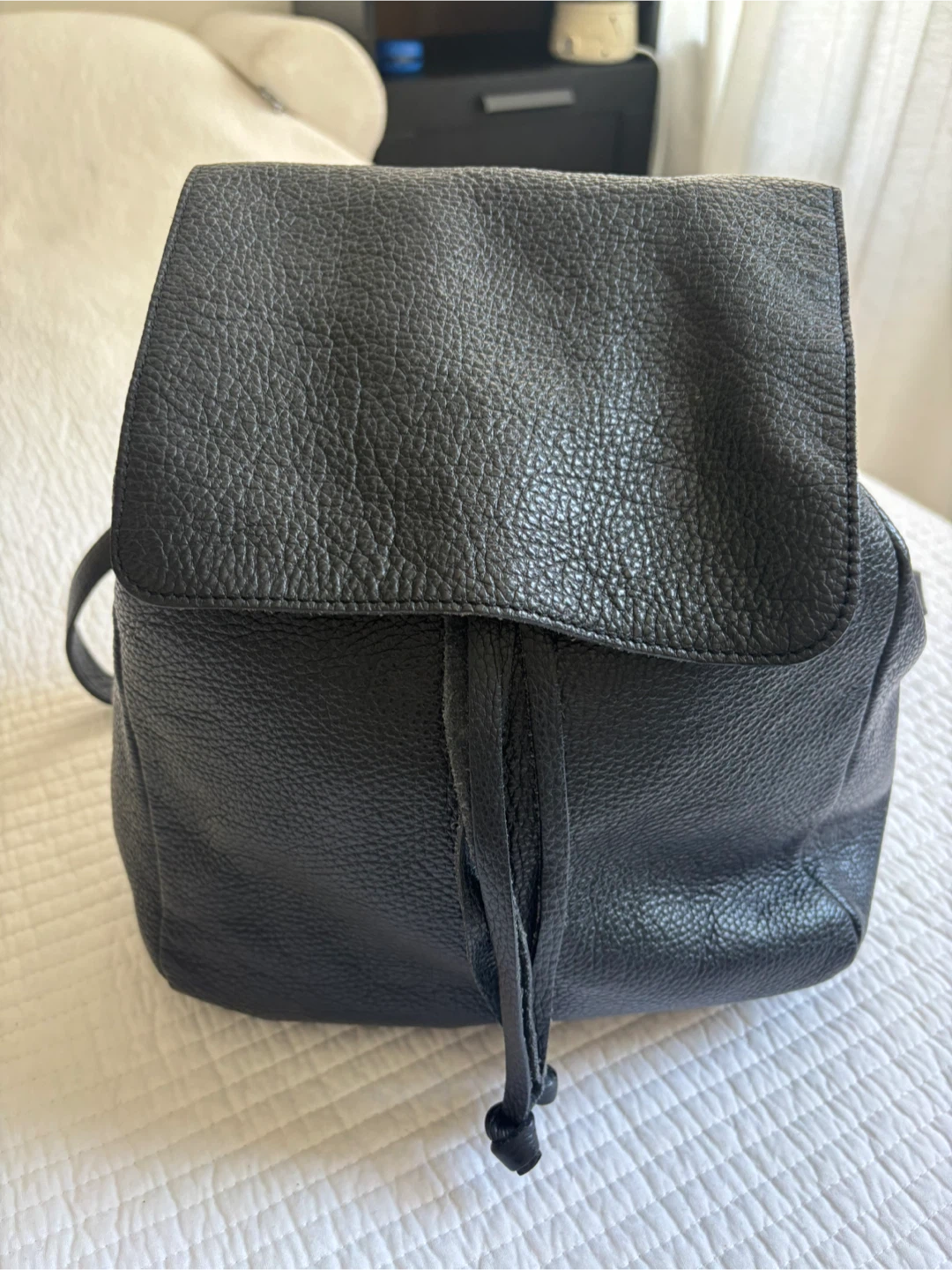 Black Genuine Leather Drawstring Backpack - photo 4