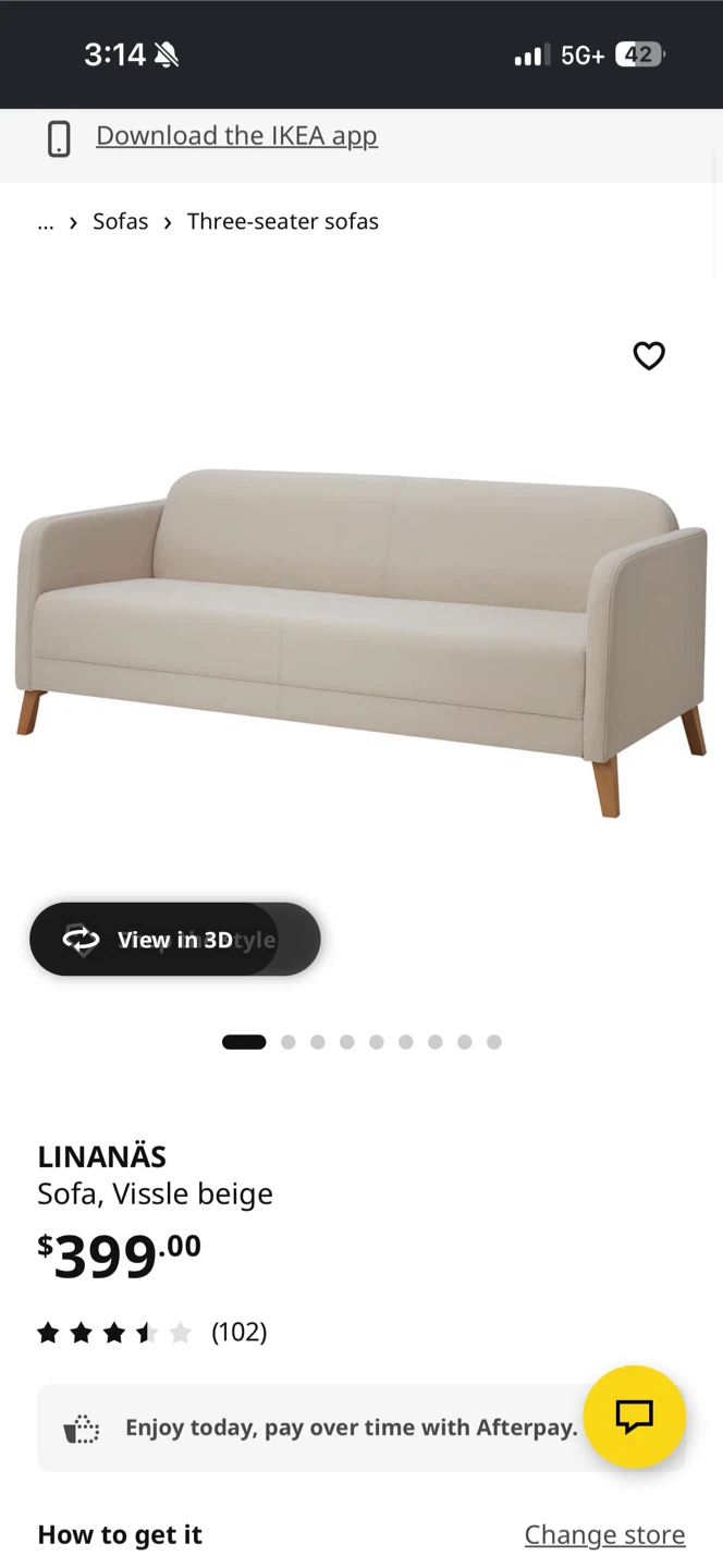 IKEA LINANÄS Three-seater sofa, Vissle beige