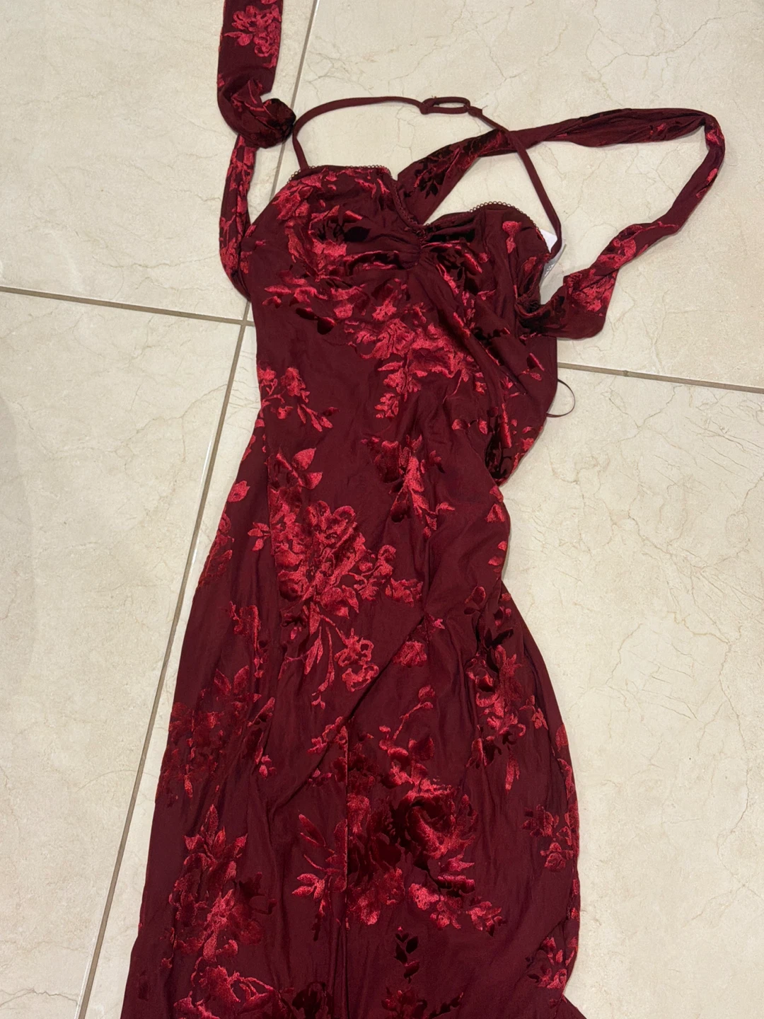 Velvet Floral Print Maxi Dress(GARAGE)