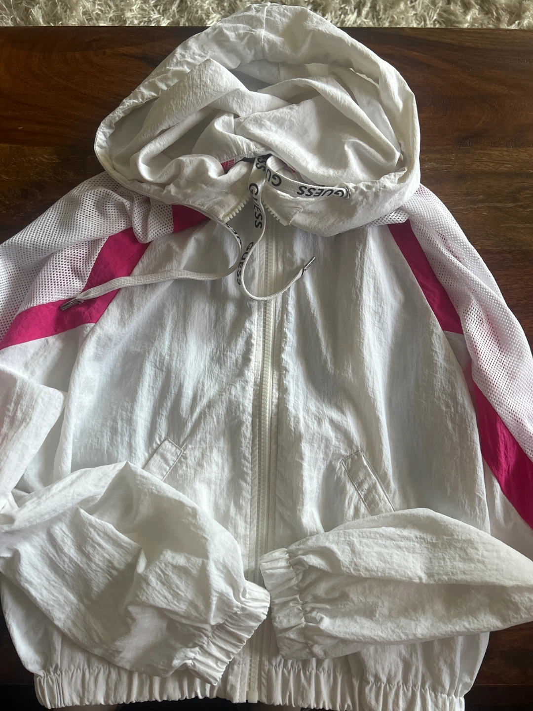 Guess Windbreaker Jacket White Pink Size S