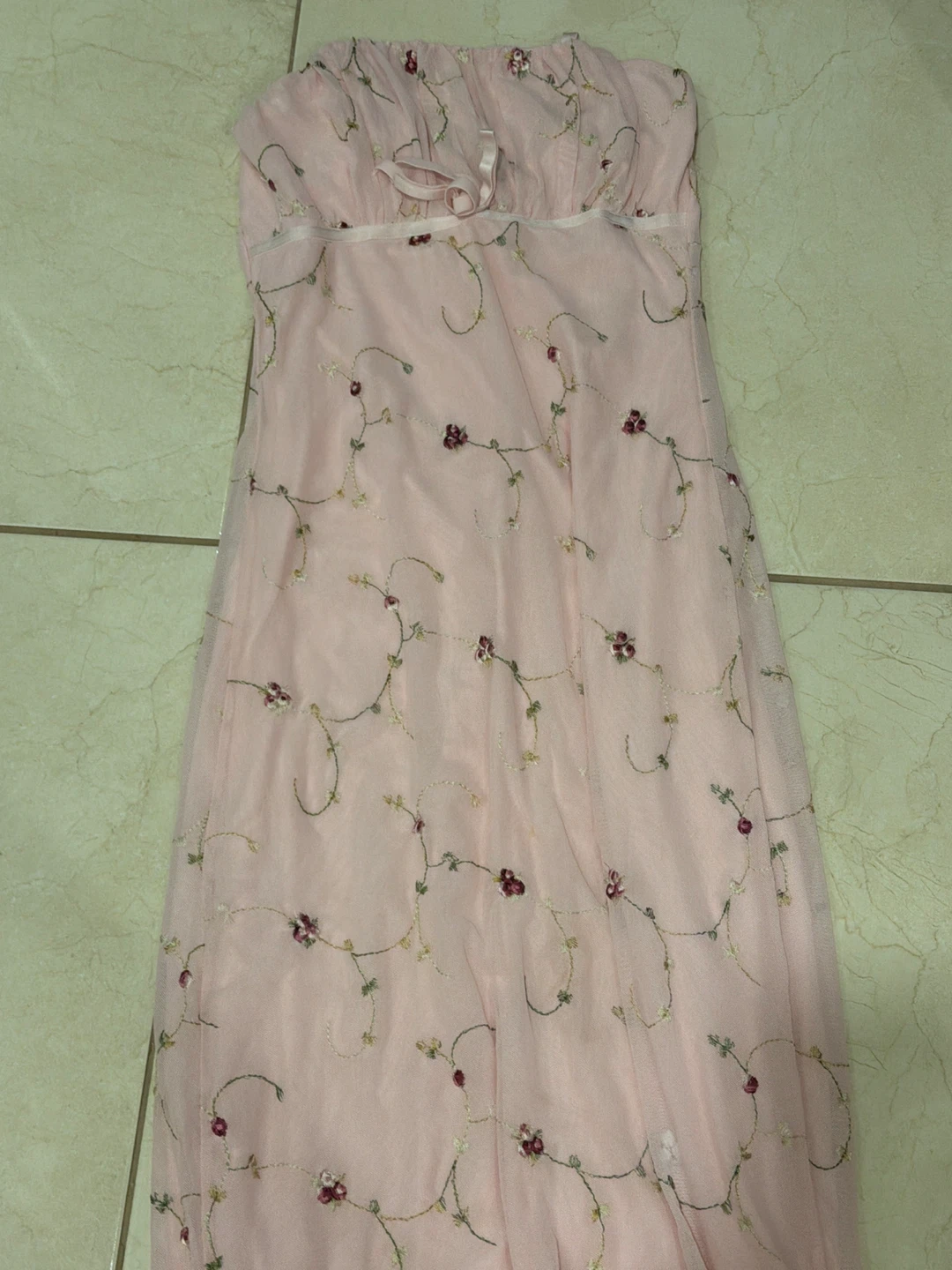 Pink Floral Strapless Maxi Dress