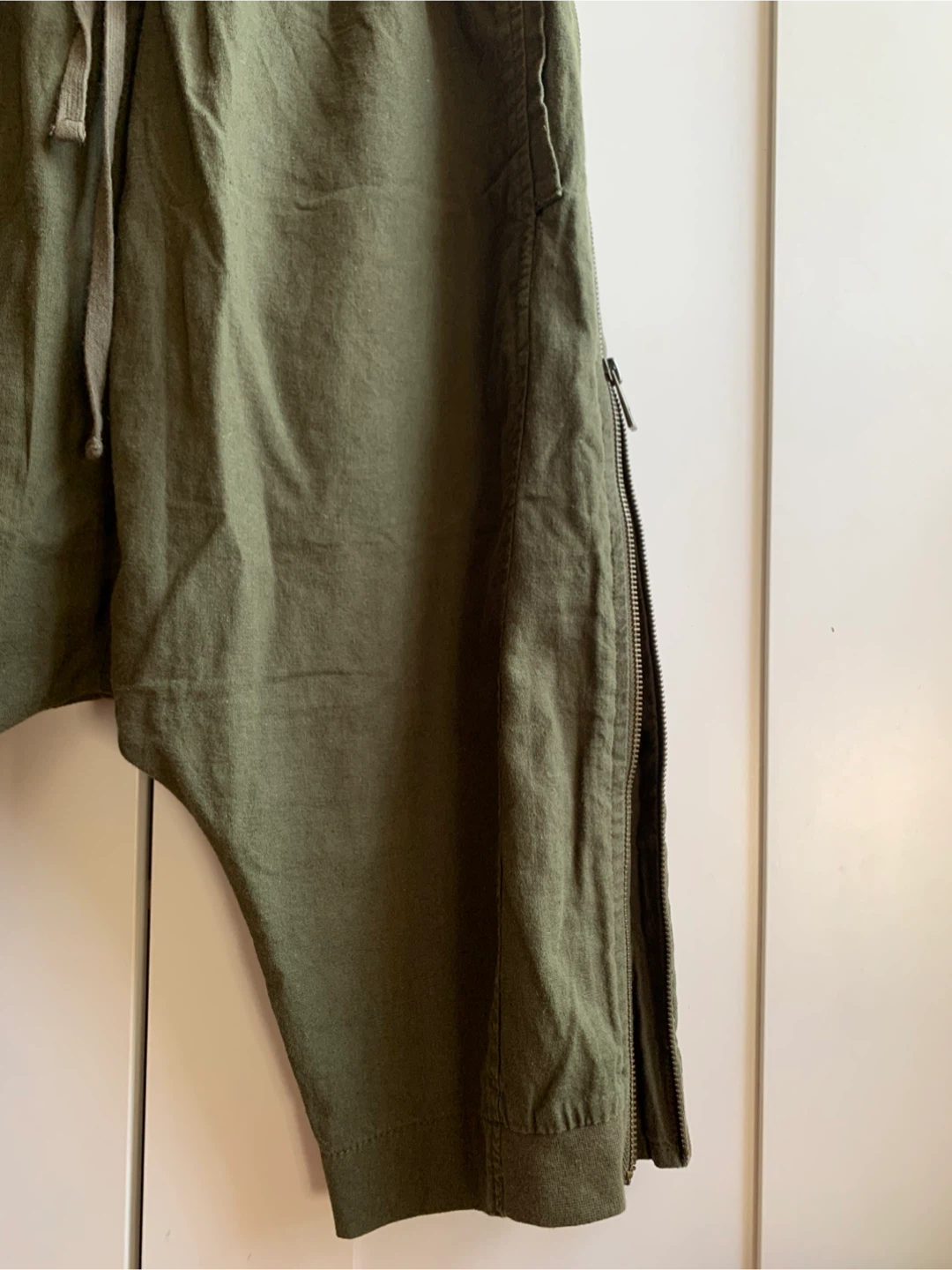 Mens Olive Green Cropped Drop Crotch Pants - photo 5