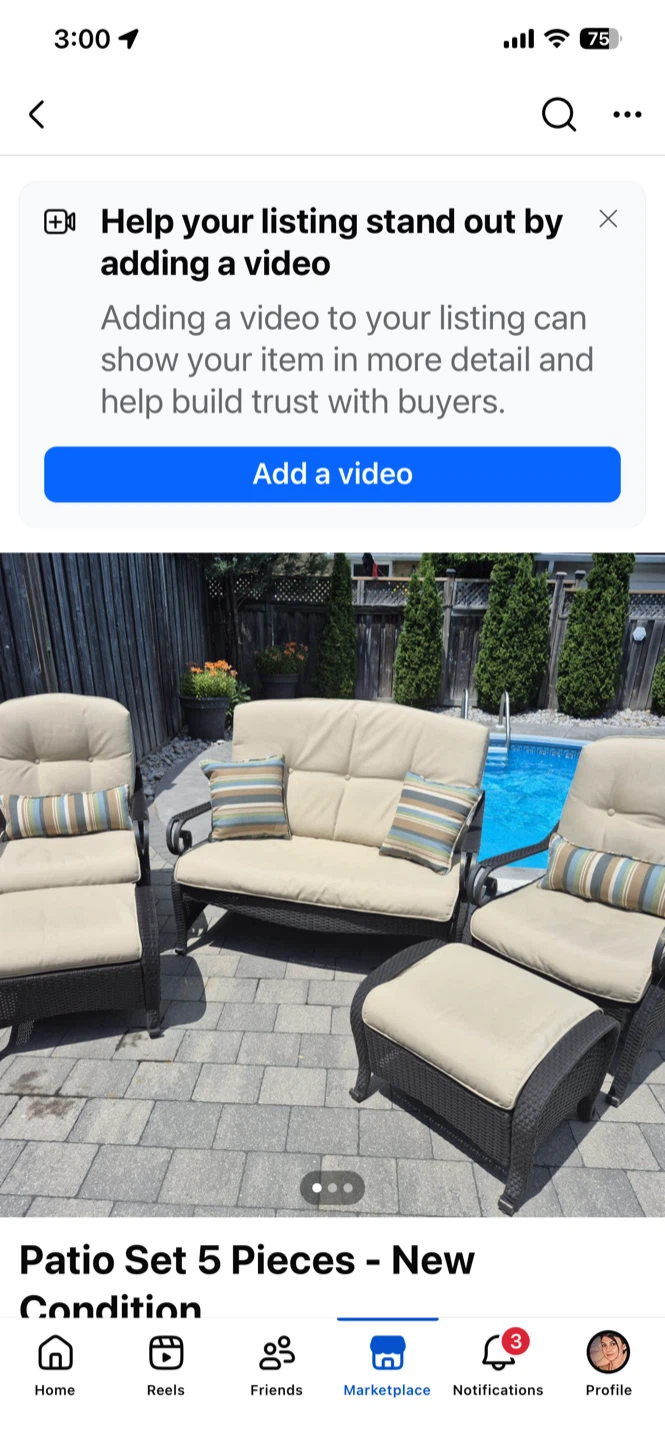 Five piece rattan and iron patio furniture