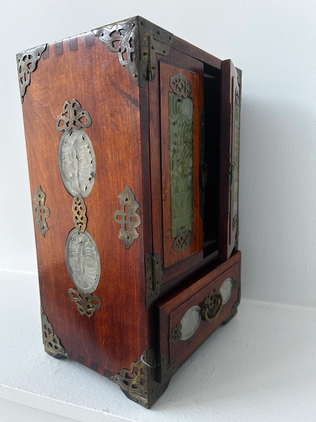 Wooden Jewelry Box with Jade Inlay