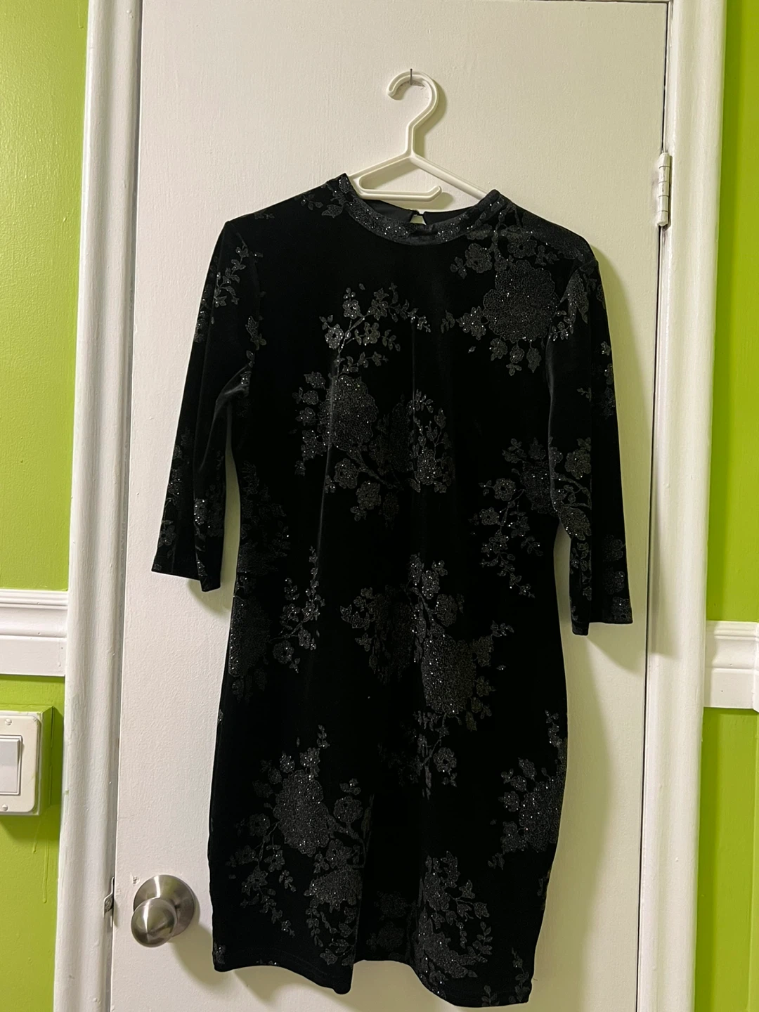 River Island Black Velvet Glitter Floral Dress UK 16