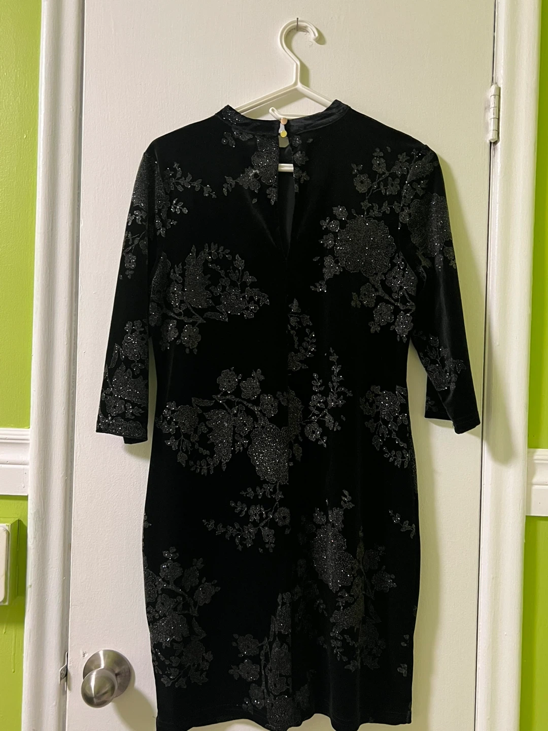 River Island Black Velvet Glitter Floral Dress UK 16 - photo 2