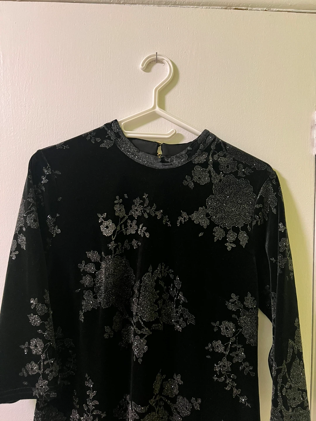 River Island Black Velvet Glitter Floral Dress UK 16 - photo 3
