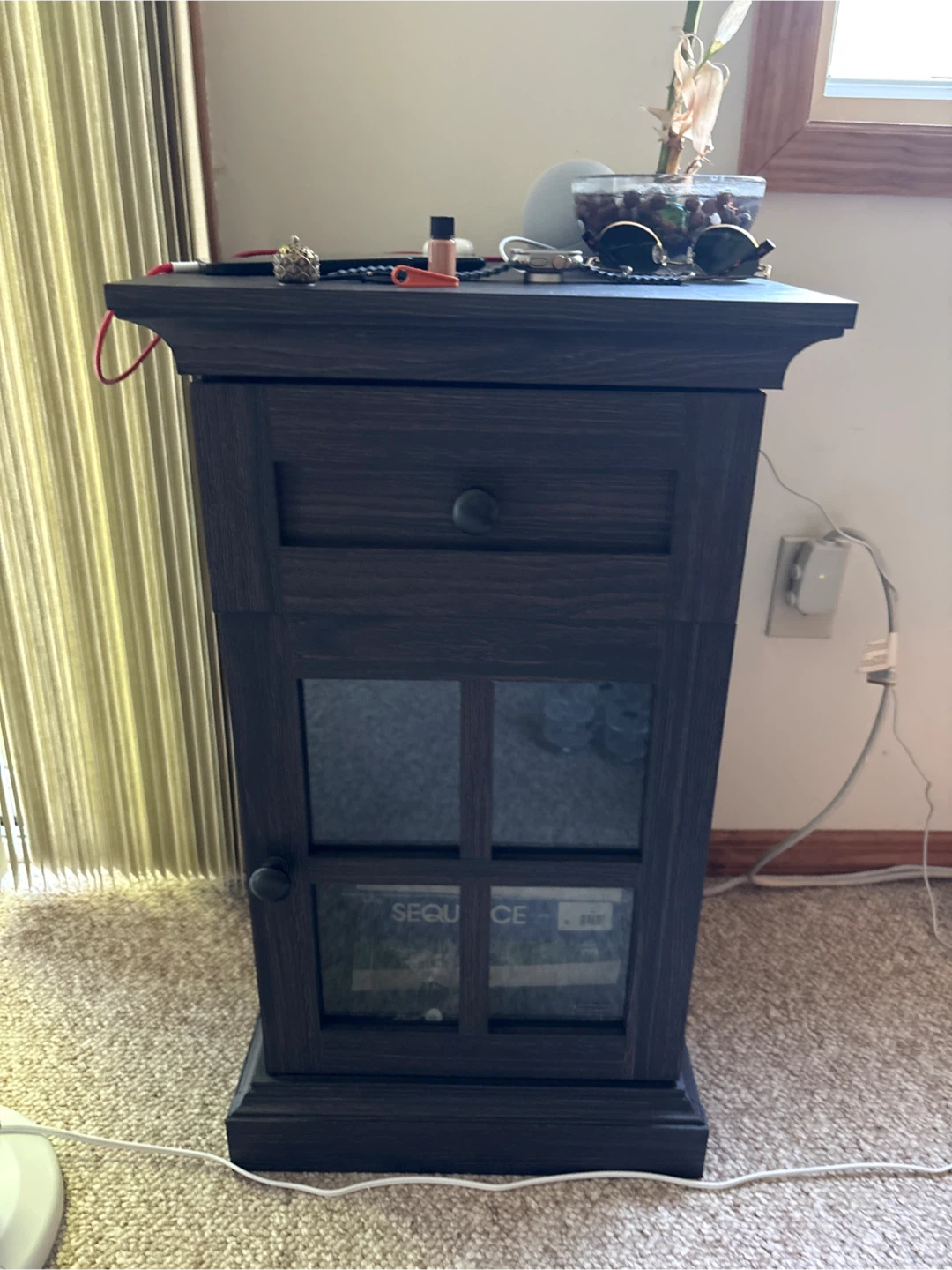 Dark Wood Accent Cabinet with Glass Doors