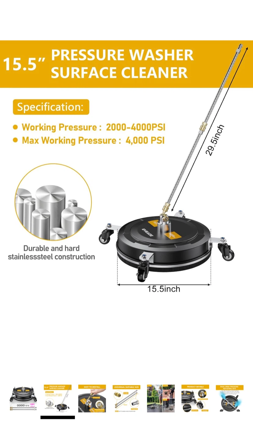 EVEAGE 15.5" Pressure Washer Surface Cleaner - photo 2