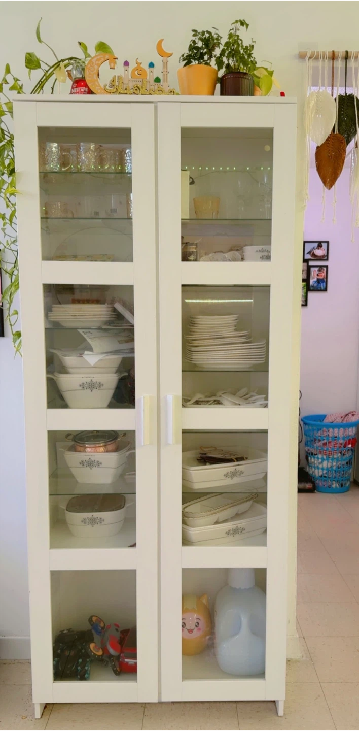 White Display Cabinet with Glass Doors