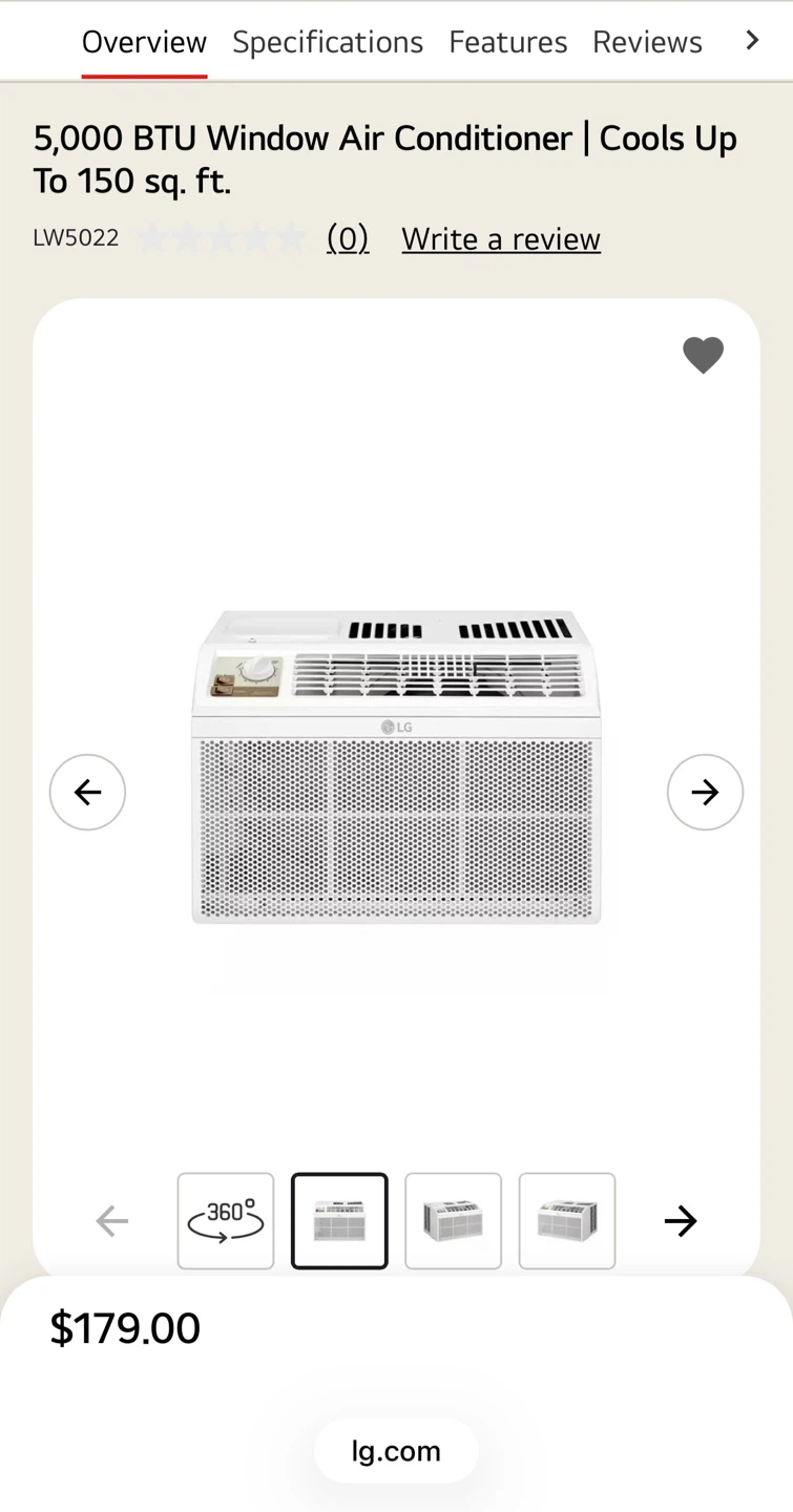 LG 5,000 BTU Window Air Conditioner LW5022