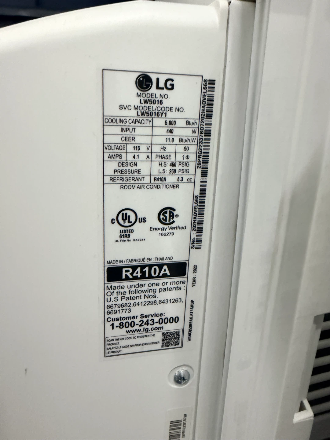 LG 5,000 BTU Window Air Conditioner LW5022 - photo 3