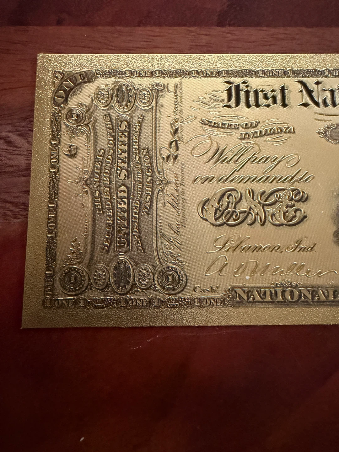 First National Bank Lebanon 1 Dollar Gold Foil Note - photo 2