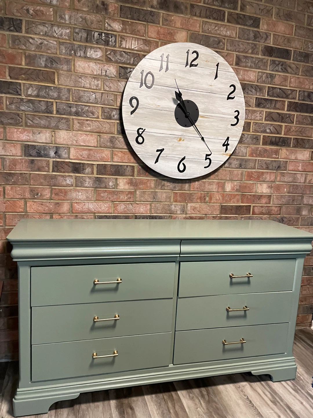 Sage Green 8-Drawer Dresser with Gold Handles