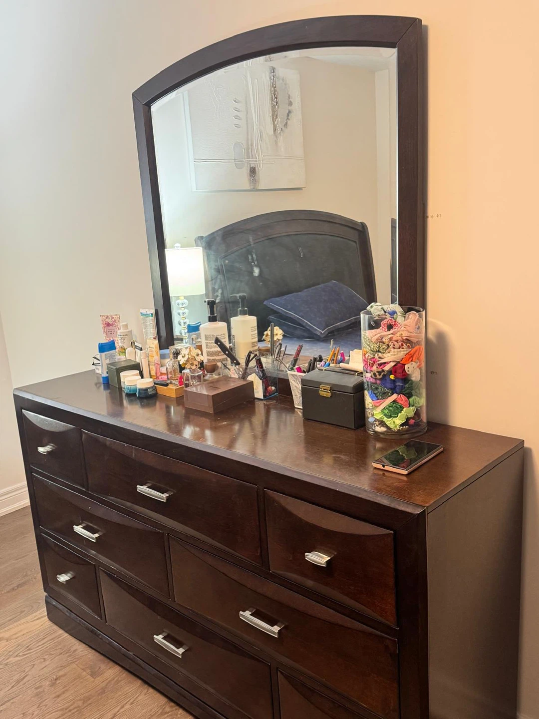 Dark Wood Bedroom Set - Bed Frame, Nightstand & Dresser - photo 2