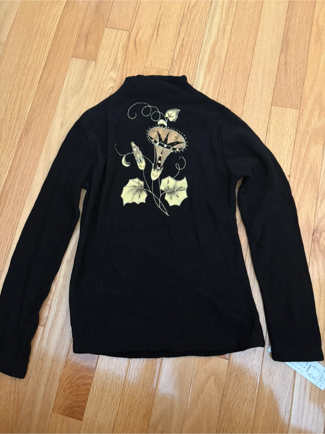Black Long Sleeve Top with Floral Design